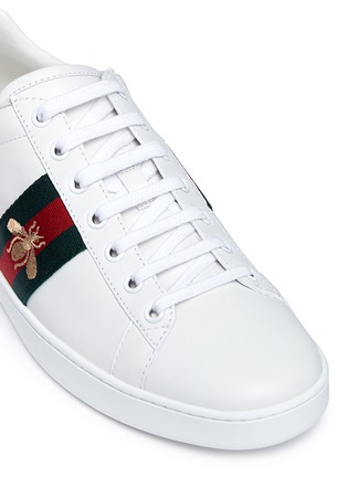 Detail View - Click To Enlarge - GUCCI - 'Ace' embroidered Web stripe leather sneakers