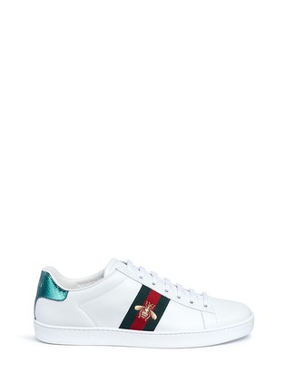 Main View - Click To Enlarge - GUCCI - 'Ace' embroidered Web stripe leather sneakers