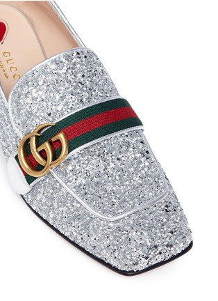 Detail View - Click To Enlarge - GUCCI - Web stripe glitter leather loafers