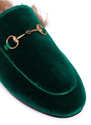 Detail View - Click To Enlarge - GUCCI - 'Princetown' lamb fur velvet slide loafers