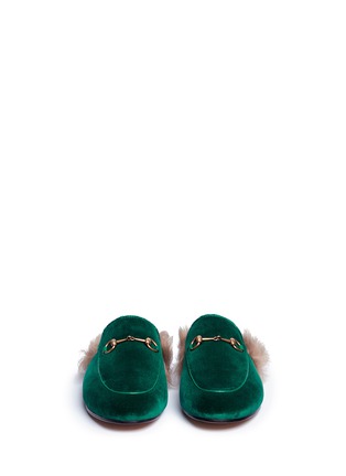 Front View - Click To Enlarge - GUCCI - 'Princetown' lamb fur velvet slide loafers