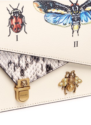 Detail View - Click To Enlarge - GUCCI - 'Ottilia' insect print snakeskin flap bamboo top handle leather bag