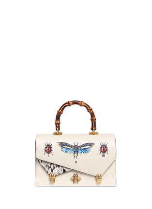Main View - Click To Enlarge - GUCCI - 'Ottilia' insect print snakeskin flap bamboo top handle leather bag
