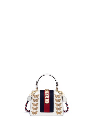 Detail View - Click To Enlarge - GUCCI - 'Sylvie' mini animal stud chain web leather bag