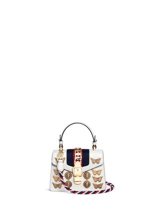 Main View - Click To Enlarge - GUCCI - 'Sylvie' mini animal stud chain web leather bag