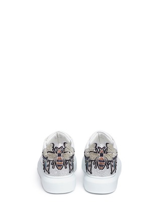 Back View - Click To Enlarge - PEDDER RED - Bee appliqué glitter panel platform leather sneakers
