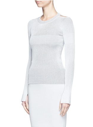 Front View - Click To Enlarge - COMME MOI - Cutout shoulder rib knit sweater