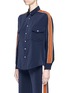 Front View - Click To Enlarge - COMME MOI - Stripe sleeve satin shirt