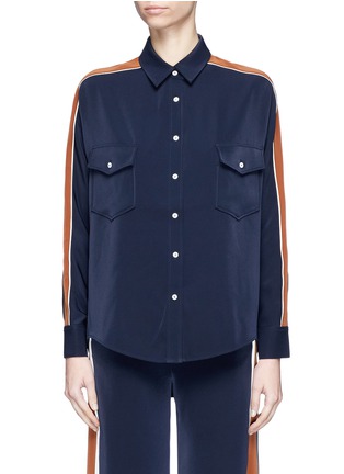 Main View - Click To Enlarge - COMME MOI - Stripe sleeve satin shirt
