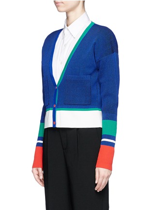Front View - Click To Enlarge - COMME MOI - Colourblock rib knit cropped cardigan