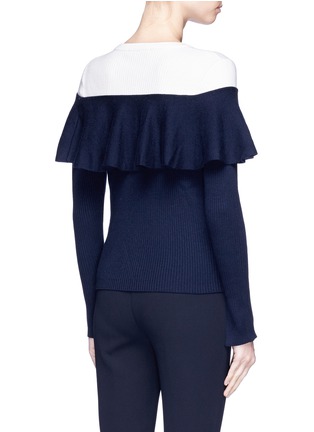 Back View - Click To Enlarge - COMME MOI - Colourblock ruffle trim mixed knit top