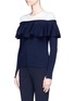 Front View - Click To Enlarge - COMME MOI - Colourblock ruffle trim mixed knit top