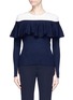 Main View - Click To Enlarge - COMME MOI - Colourblock ruffle trim mixed knit top