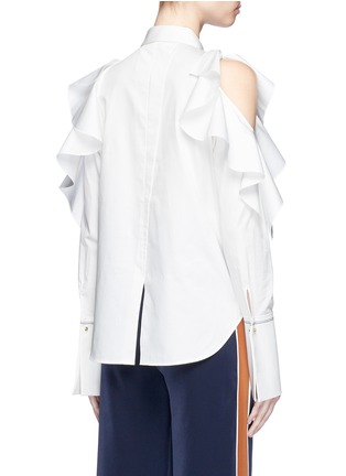 Back View - Click To Enlarge - COMME MOI - Collar link ruffle cold shoulder poplin shirt