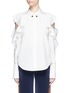 Main View - Click To Enlarge - COMME MOI - Collar link ruffle cold shoulder poplin shirt