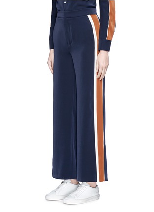Front View - Click To Enlarge - COMME MOI - Stripe outseam wide leg satin pants