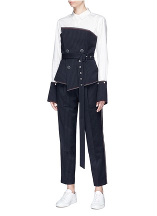 Figure View - Click To Enlarge - COMME MOI - Contrast stitch pinstripe suiting pants