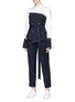 Figure View - Click To Enlarge - COMME MOI - Detachable pinstripe cuff poplin shirt