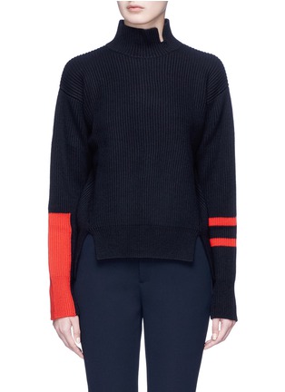 Main View - Click To Enlarge - COMME MOI - Asymmetric stripe sleeve wool sweater