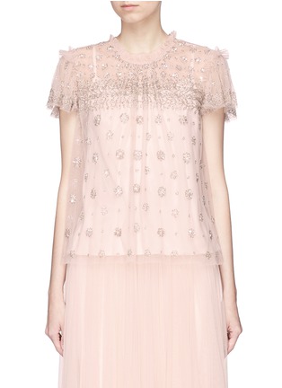 Main View - Click To Enlarge - NEEDLE & THREAD - 'Andromeda' floral embellished tulle top