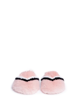 Front View - Click To Enlarge - JOSHUA SANDERS - Chevron print mink fur slippers