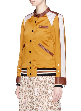 Front View - Click To Enlarge - COACH - Star embroidered colourblock satin varsity racer jacket
