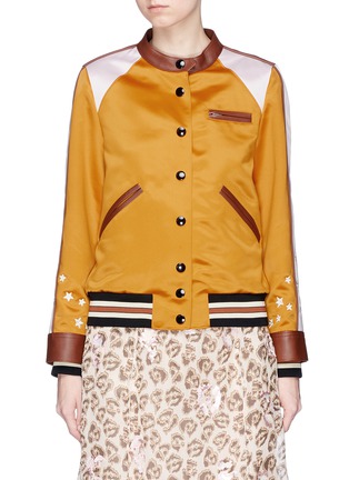 Main View - Click To Enlarge - COACH - Star embroidered colourblock satin varsity racer jacket