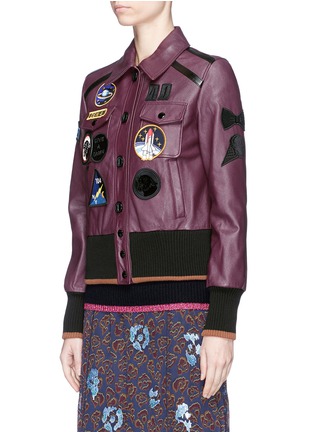 Front View - Click To Enlarge - COACH - Retro space patch leather jacket