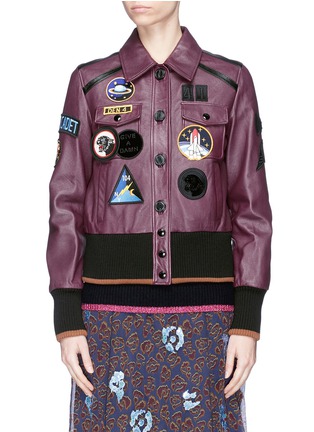 Main View - Click To Enlarge - COACH - Retro space patch leather jacket