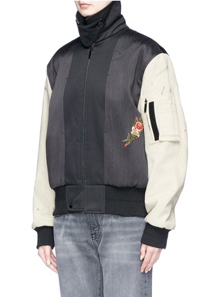 Detail View - Click To Enlarge - SAINT LAURENT - Logo embroidered colourblock padded bomber jacket