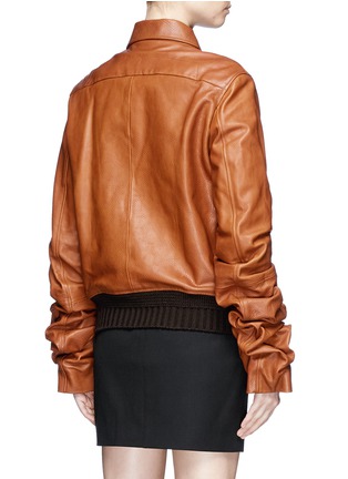 Back View - Click To Enlarge - SAINT LAURENT - Ruched sleeve oversized vintage leather jacket