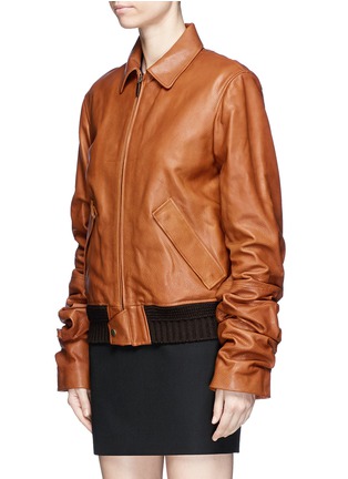 Front View - Click To Enlarge - SAINT LAURENT - Ruched sleeve oversized vintage leather jacket