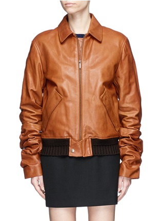 Main View - Click To Enlarge - SAINT LAURENT - Ruched sleeve oversized vintage leather jacket