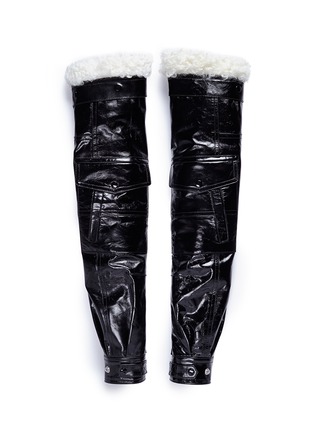Main View - Click To Enlarge - SAINT LAURENT - Shearling panel patent leather sleeves
