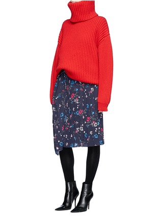 Figure View - Click To Enlarge - BALENCIAGA - Deconstructed floral print pleated crepe midi skirt