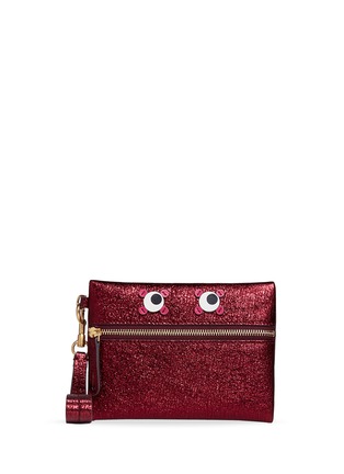 Main View - Click To Enlarge - ANYA HINDMARCH - 'Circulus' eyes crinkled metallic leather small zip pouch