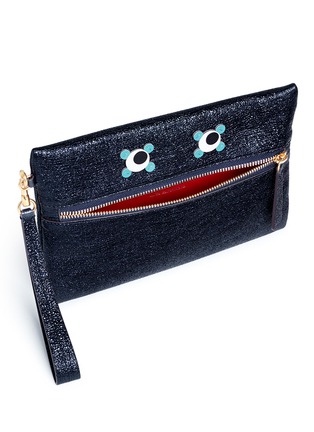 Detail View - Click To Enlarge - ANYA HINDMARCH - 'Circulus' eyes crinkled metallic leather zip pouch