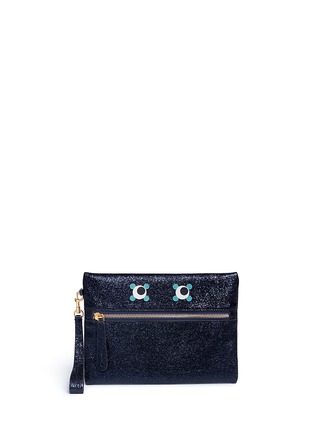 Main View - Click To Enlarge - ANYA HINDMARCH - 'Circulus' eyes crinkled metallic leather zip pouch