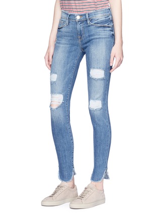 Front View - Click To Enlarge - FRAME - 'Le Skinny de Jeanne' distressed petal cuff jeans