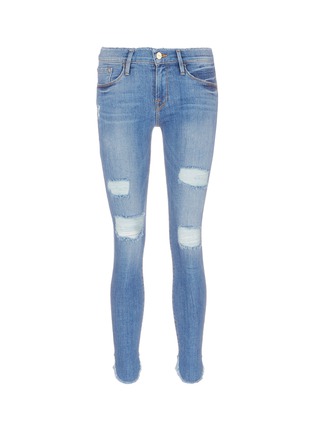 Main View - Click To Enlarge - FRAME - 'Le Skinny de Jeanne' distressed petal cuff jeans