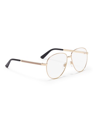 Figure View - Click To Enlarge - GUCCI - Web stripe temples metal aviator optical glasses