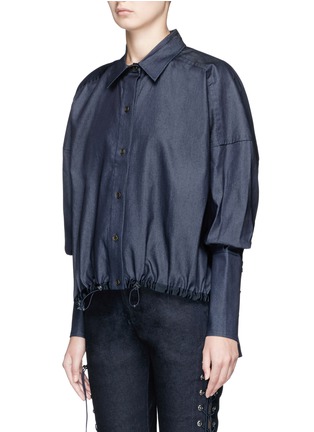Front View - Click To Enlarge - ANGEL CHEN - Oversized cropped cotton-blend shirt