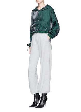 Figure View - Click To Enlarge - ANGEL CHEN - Cropped charmeuse hoodie