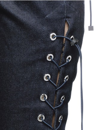Detail View - Click To Enlarge - ANGEL CHEN - Lace-up cropped flared denim pants