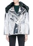 Main View - Click To Enlarge - ANGEL CHEN - Faux fur collar metallic mirror boxy jacket