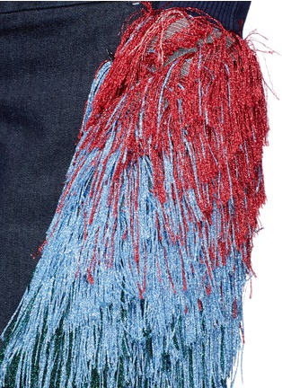 Detail View - Click To Enlarge - ANGEL CHEN - Colourblock fringe cuff turtleneck sleeves