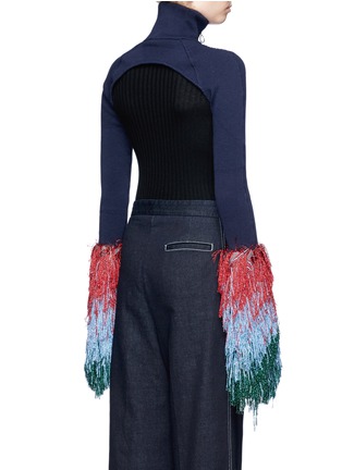 Back View - Click To Enlarge - ANGEL CHEN - Colourblock fringe cuff turtleneck sleeves