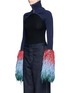 Front View - Click To Enlarge - ANGEL CHEN - Colourblock fringe cuff turtleneck sleeves