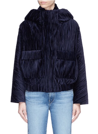 Main View - Click To Enlarge - FFIXXED STUDIOS - 'Home' plissé pleated velvet hooded bomber jacket