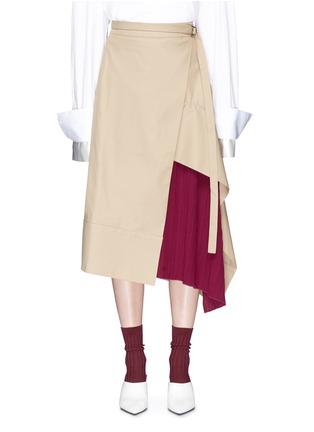 Main View - Click To Enlarge - FFIXXED STUDIOS - Pleated panel belted cotton twill wrap midi skirt